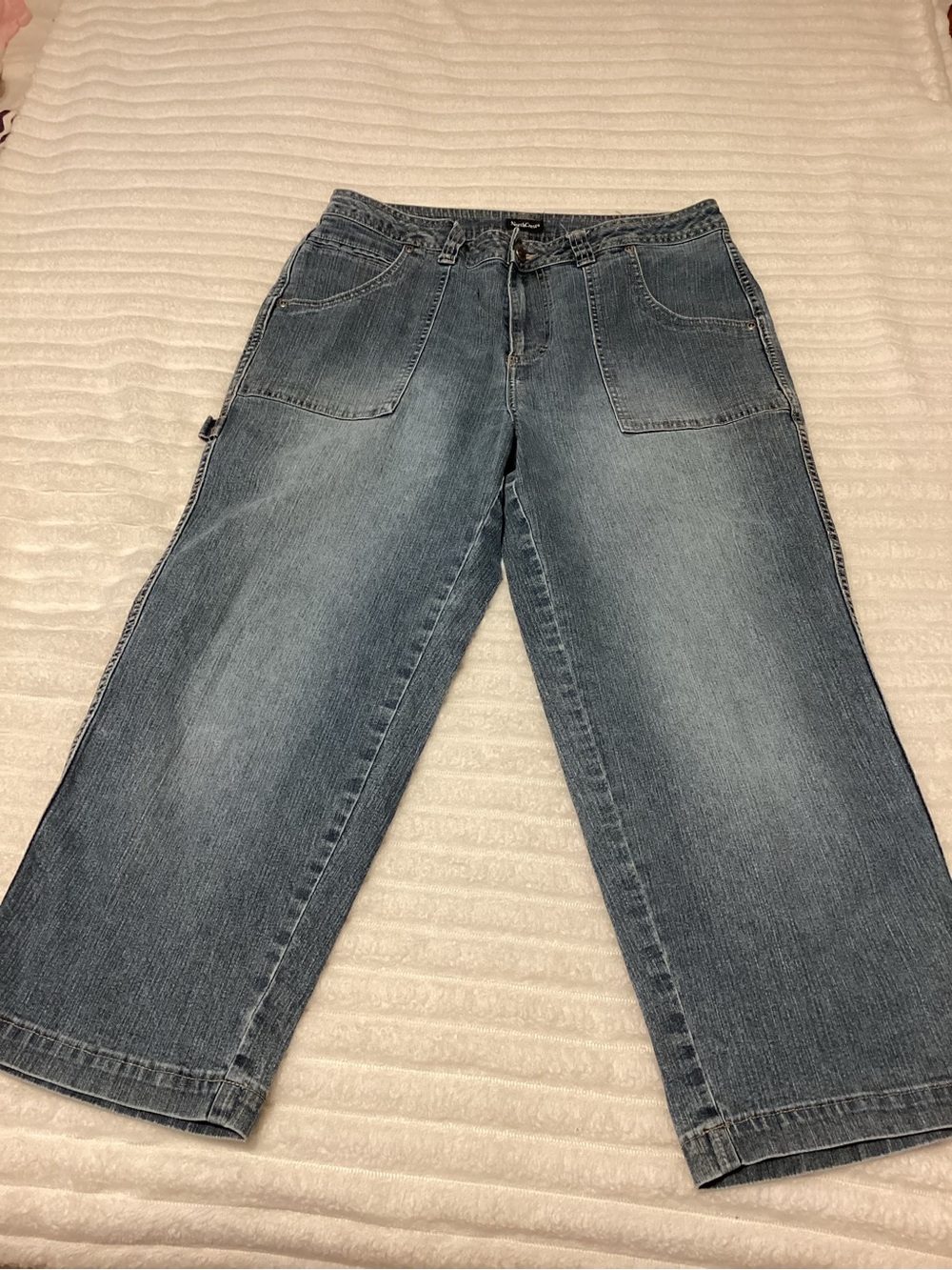 Northcrest Women's Cropped Carpenter Jeans in Faded Blue Denim, size 14